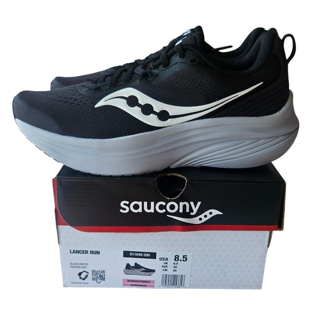 Saucony Lancer Run Womens 8.5 Black White Running Shoes S11048-200 Sneakers